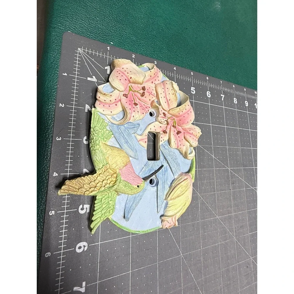 Light Switch Plate Hummingbird Flowers Hand Painted Pink Blue Green